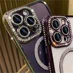 New Fashion Glitter Diamond Transparent Case For iPhone 16 15 14 13 17 12 18 Pro Max Plus Magnetic Wireless Charge Bumper Cover