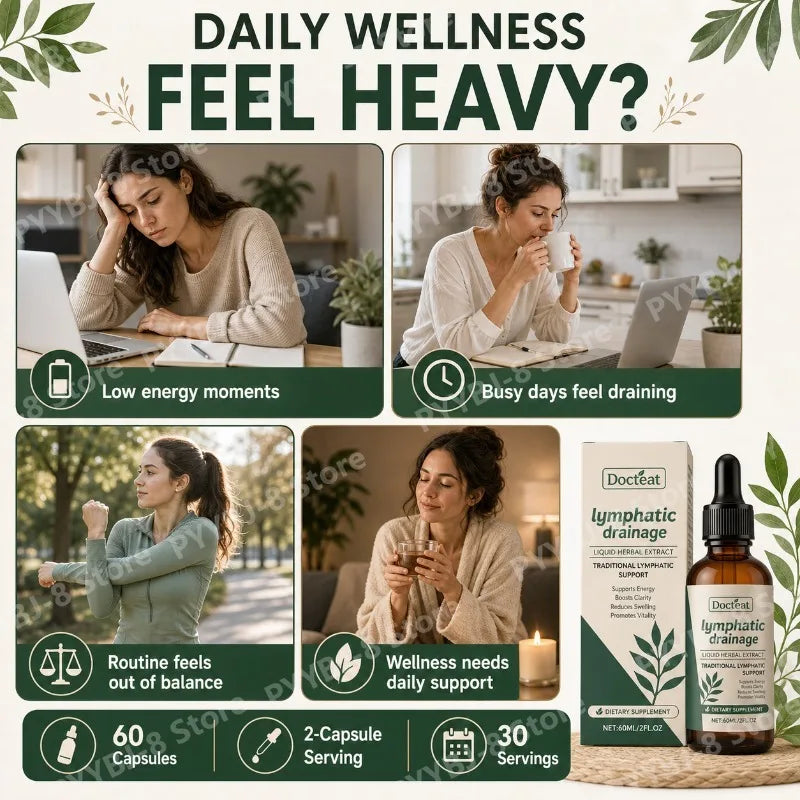 Lymphatic Drainage Drops 60ml Supplement Help Bloat Relief & Immune System Health with Cleavers,Red Clover and Stillingia Root