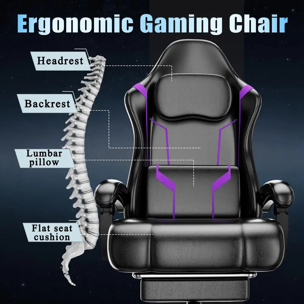 Gaming Chair, Video Game Chair with Pocket Spring Cushion and Footrest, Height Adjustable Computer Chair with Swivel Seat and H