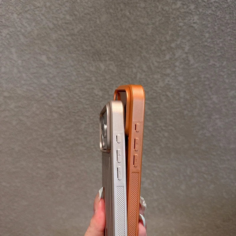 Luxury Striped Luggage Texture Phone Case For IPhone 18 17 16 15 14 13 Pro Max Shockproof Titanium Glossy Color Bussiness Cover