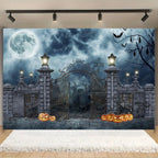 Horror Halloween Photography Background Moon Night Castle Forest Pumpkin Lantern Skeleton Family Party Photo Backdrop Decoration