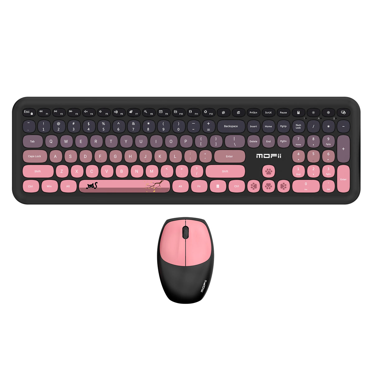 MOFii Wireless Keyboard & Mouse Combo, Cute Macaron Cat Paw Round Keycaps Silent Office Set for Laptops and Desktops