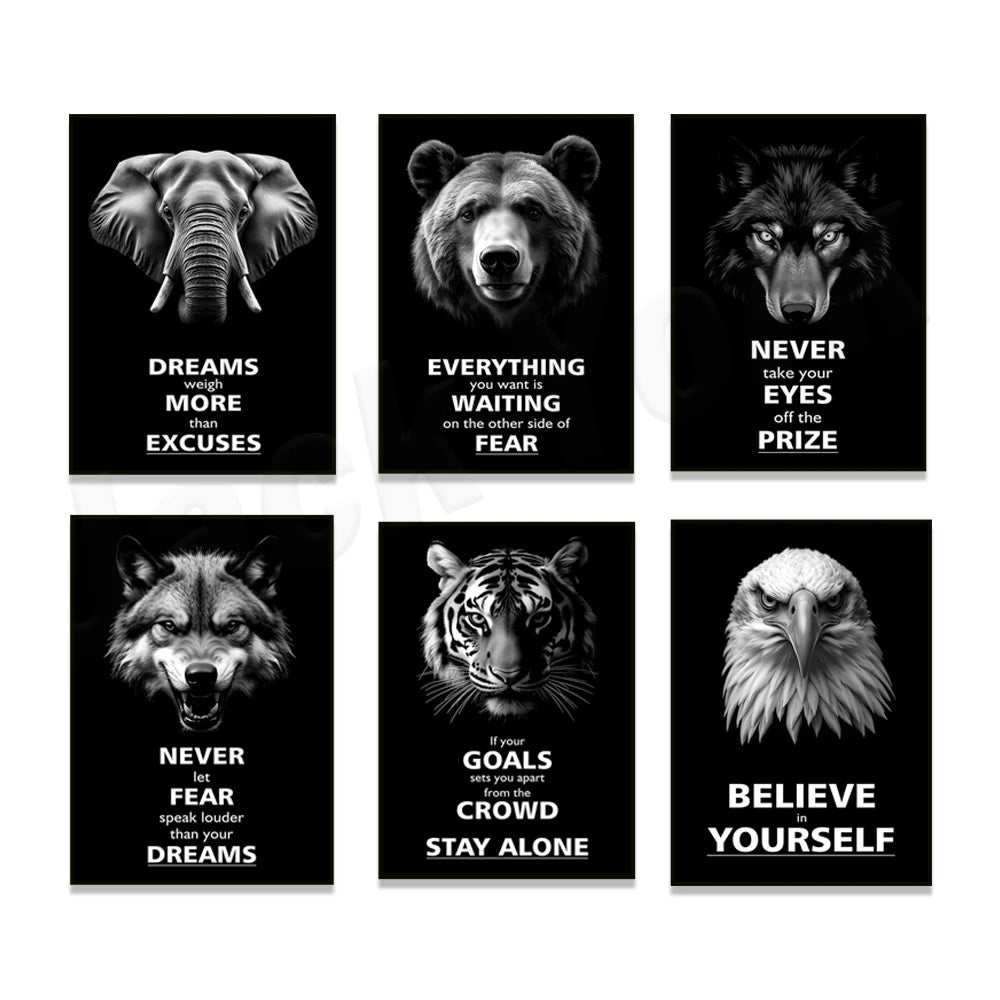 Motivational print, believe in yourself, never be afraid, awaken the beast within, animal motivational poster office decoration