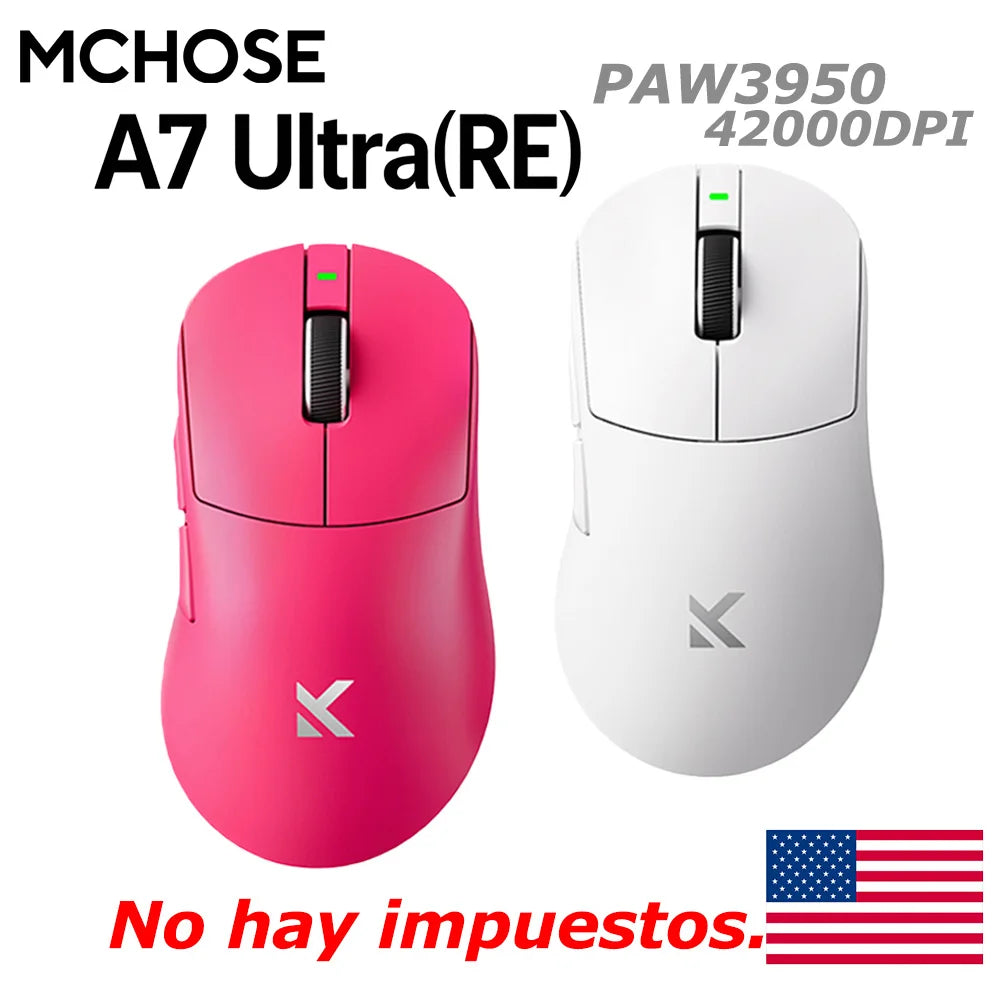 MCHOSE A7 Ultra RE Gaming Mouse 8000Hz Polling Rate Ergonomic Design 20000fps 42000DPI 750IPS Super Glide Coating 500mAh Battery