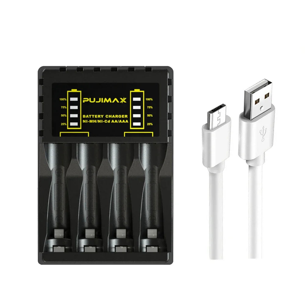 Battery Charger 4 Slot Intelligent Fast Charge With Indicator For 1.2V NiMH NiCd AAA/AA Rechargeable Battery USB C Micro Charger