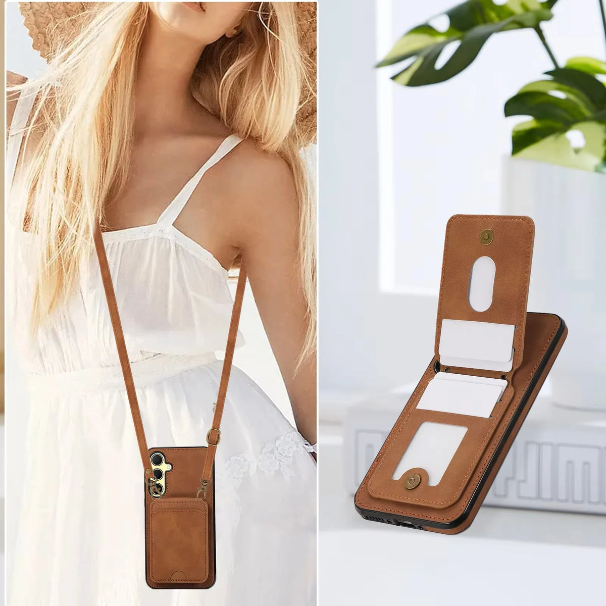 Shoulder Lanyard Leather Card Wallet Case For Samsung Galaxy S25 S24 S26 Ultra S23 S22Plus A57 A37 A17 A36 A56 Stand Phone Cover