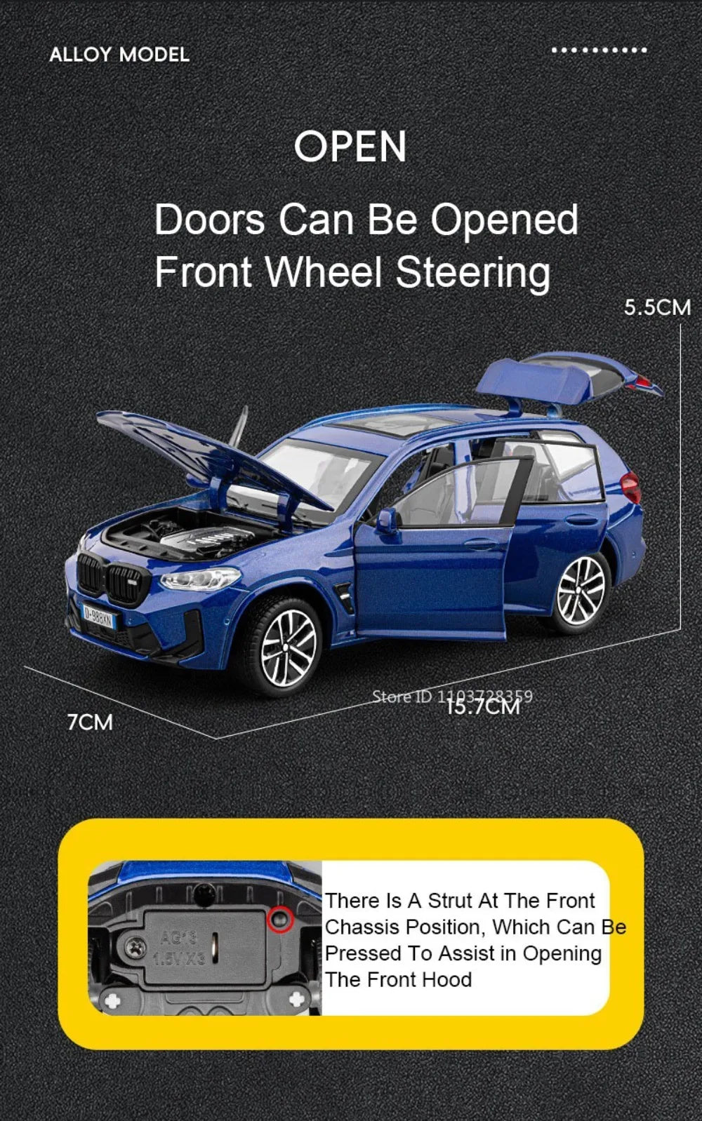 Scale 1:32 M4 X3M Toy Car Model Pull Back Music Light Doors Opened Miniature Vehicle Metal Diecast Models Kids Educational Gifts