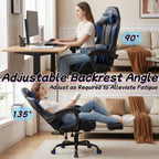 Ergonomic Gaming Chair, Lumbar Massage & Adjustable Headrest, PU Leather Computer Seat with Retractable Footrest and 360° Swivel