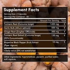 4-in-1 Turmeric Ginger Supplement with Pepperin 2360 Mg with Garlic Curcumin Black Pepper, for Joint, Digestive & Immune Support