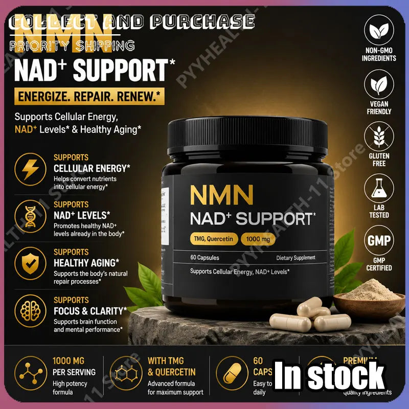 NMN 1000 Mg Capsule Supplement 4-in-1 Formula with TMG, Quercetin & Resveratrol NAD+ Supplement Supports Energy 60 Capsules
