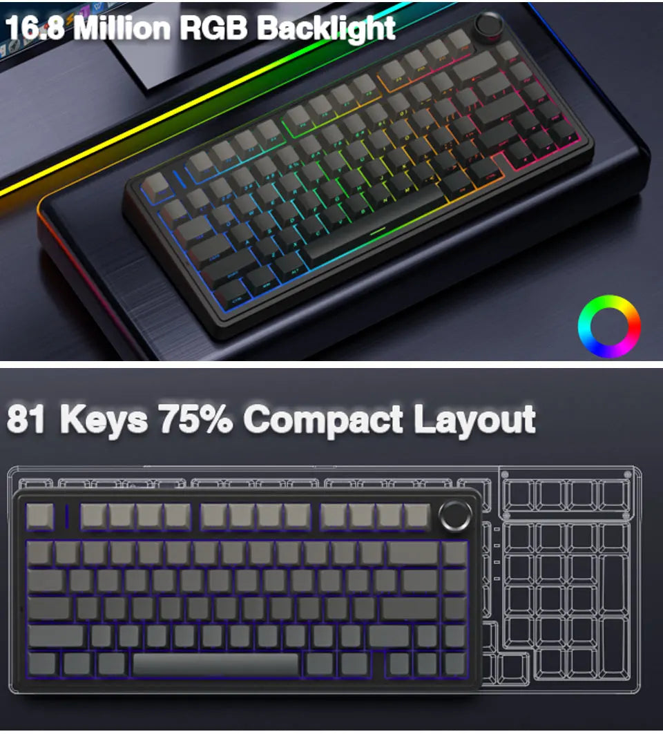 AULA F75 Gaming Mechanical Keyboard RGB Customized 75% Layout Side-engraving Gasket Mounted 80keys PBT Gradient Keycaps Keyboard