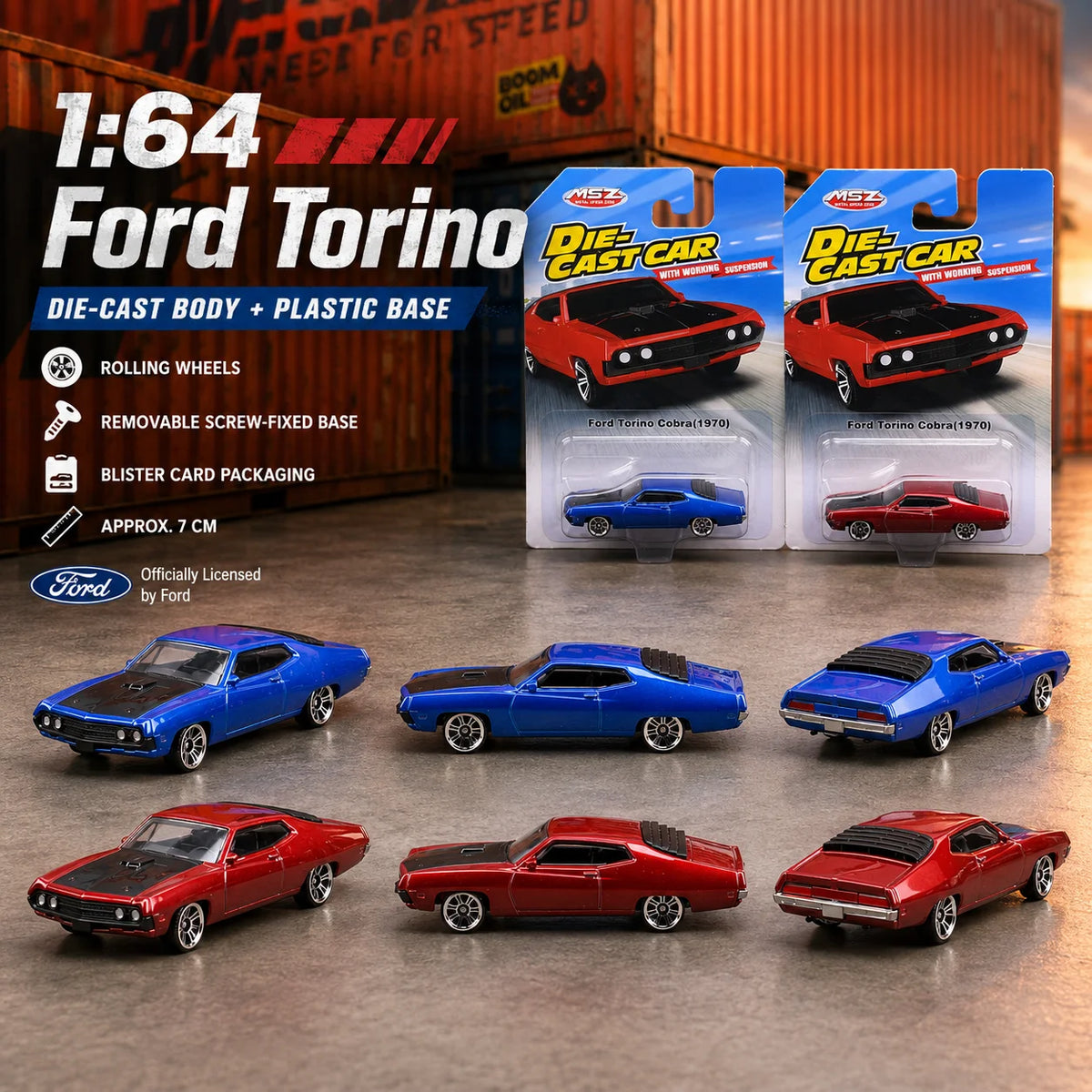 CCA 1:64 Ford Torino Cobra Sedan Miniature Model MSZ 3" Alloy Toy Car Vehicle Free Wheels Diecast Collection Gift for Boyfriend