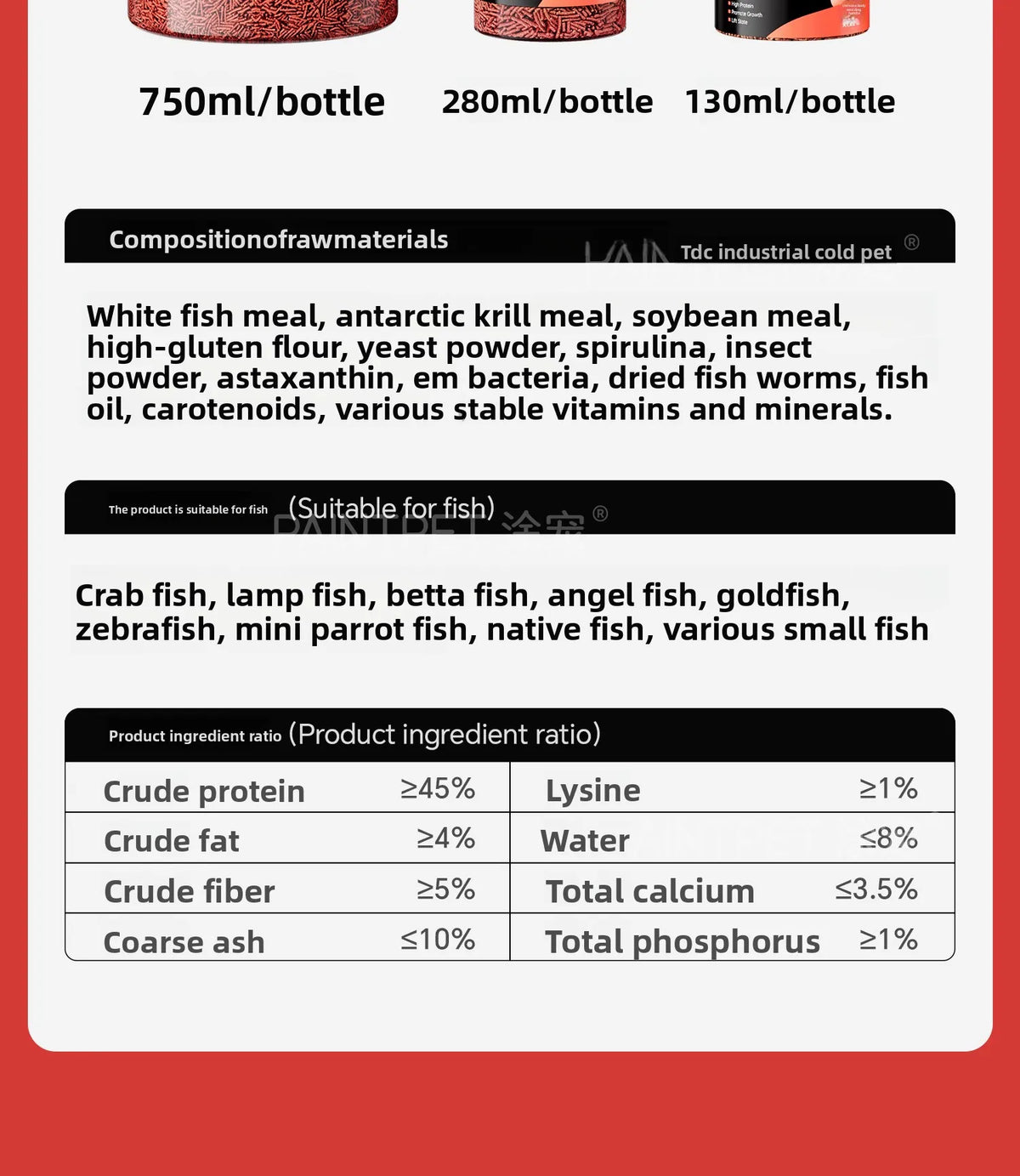 PAINTPET Bio-Mimetic Bloodworm Fish Food, Slow Sinking Protein Pellets for Tropical Fish, Universal Diet for Guppy, Tetra, Betta