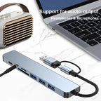 8 In 2 USB HUB With Splitter Card Reader, USB C Port, USB 3.0 / 2.0, SD/TF Splitter Card Reader, Docking Station