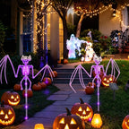 2PC/Set Halloween Outdoor Solar Garden Lights Waterproof 3D Horror Bat Skeleton Purple Orange Stake Lights House Party Decor