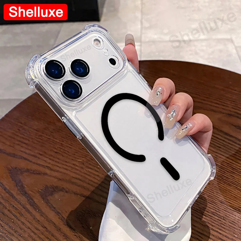 For IPhone17 IPhone18 ProMax Transparent Armour Magnetic Case Shelluxe For iPhone 18 17 Pro Max 17Air Cases Luxury Corners Cover