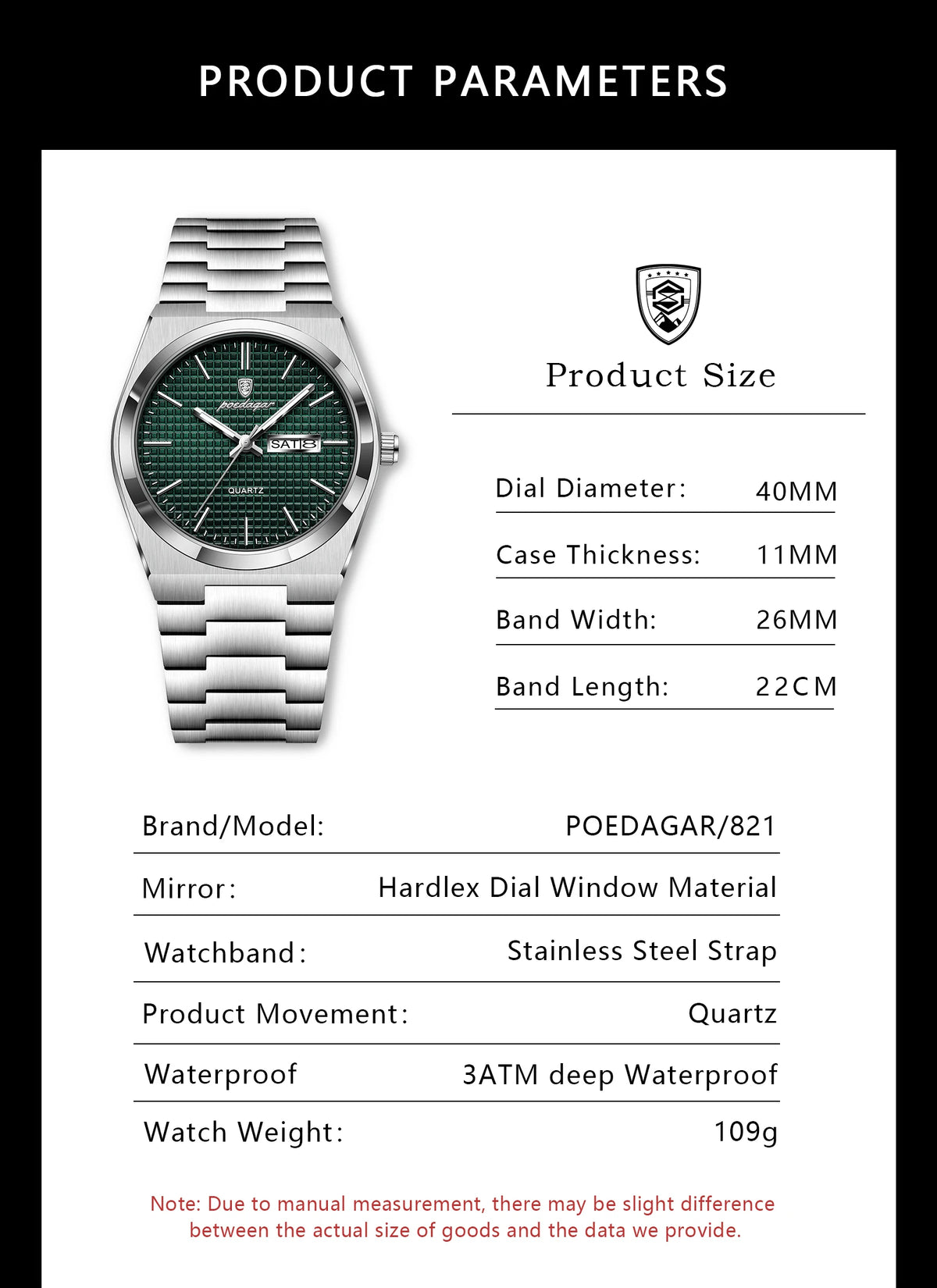 POEDAGAR Luxury Original Man Watch Waterproof Stainless Steel Luminous Men's Wristwatch Date Week Quartz Fashion Watches For Men