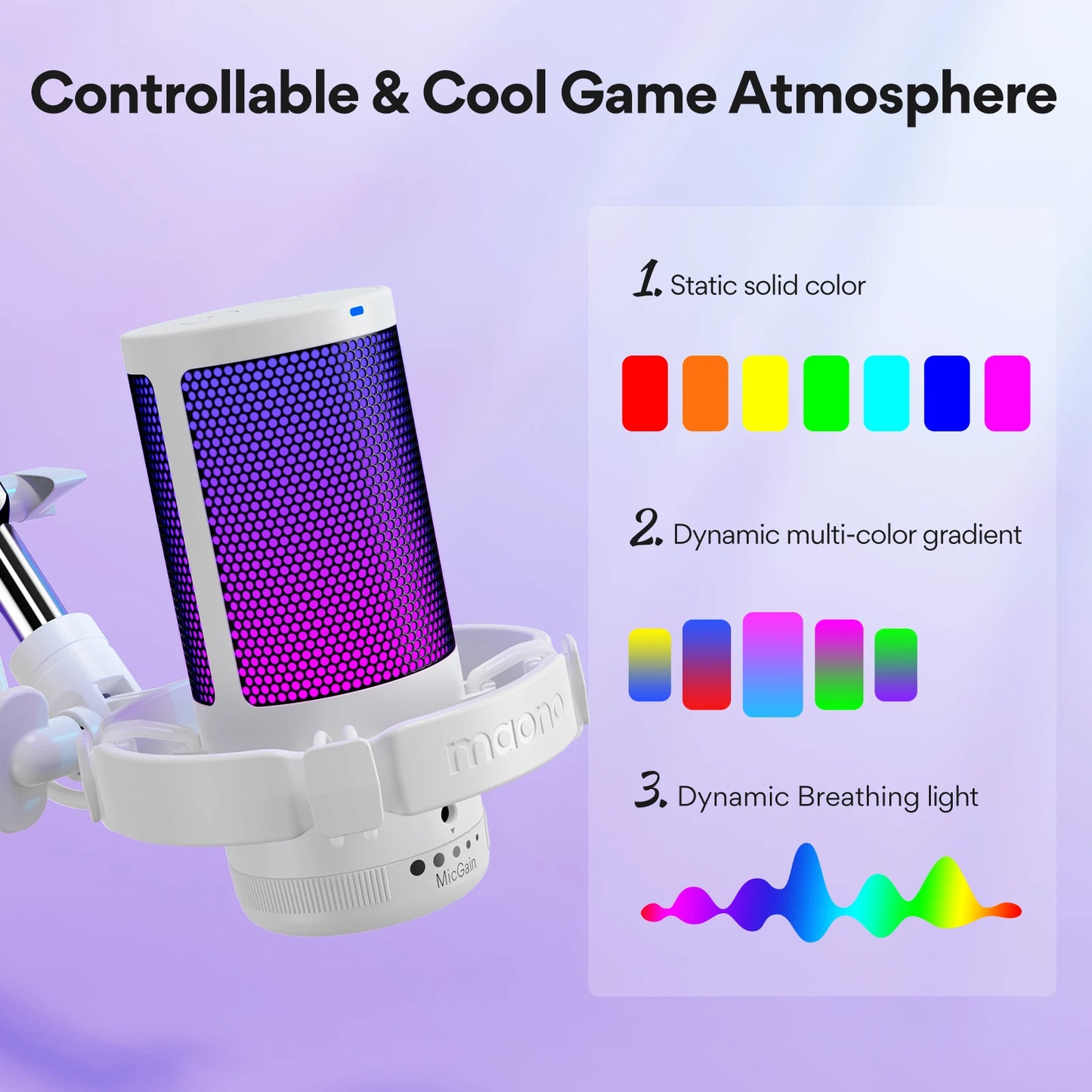 Maono Gamerwave DGM20S USB Gaming Microphone with Noise Reduction Condenser Mic RGB Mic for Gaming Streaming PC Laptop Recording