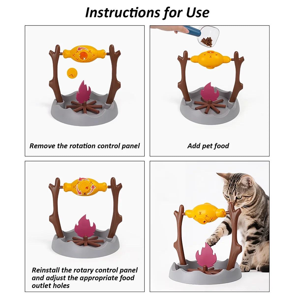 Juguete interactivo para gatos con forma de barbacoa de exterior - Dispensador de comida giratorio con premios ocultos DIY Juguete masticable para gatitos Idea de regalo de Navidad