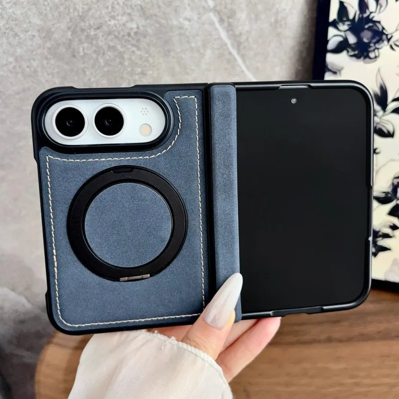 For iPhone Duo Fold Case Luxury PU leather Magnetic rotate stand Protective Back Cover For iPhone 18 Fold Phone Shell Funda