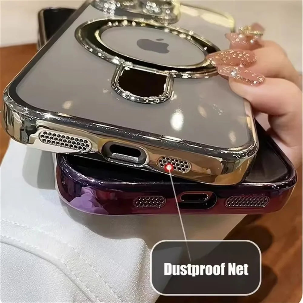 Luxury For Magsafe Bracket Case For iPhone 16 17 18 15 14 13 12 Pro Max 16 Plus Magnetic Ring Stand Holder Clear Acrylic Cover