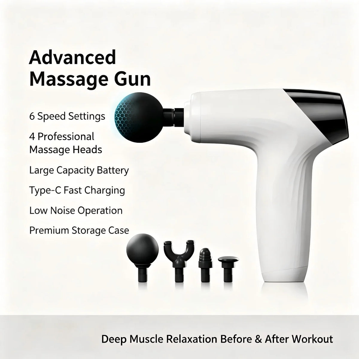 Mini Massage Gun with 4 Replaceable Massage Head Powerful Muscle Massager for Relaxation Deep Tissue Percussion Massage Machine