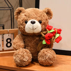 Lovely 16/25CM Bear Plush Toy Romantic Red Heart Rose Bear Doll Cute Soft Holding Flowers Bear Doll Home Decoration