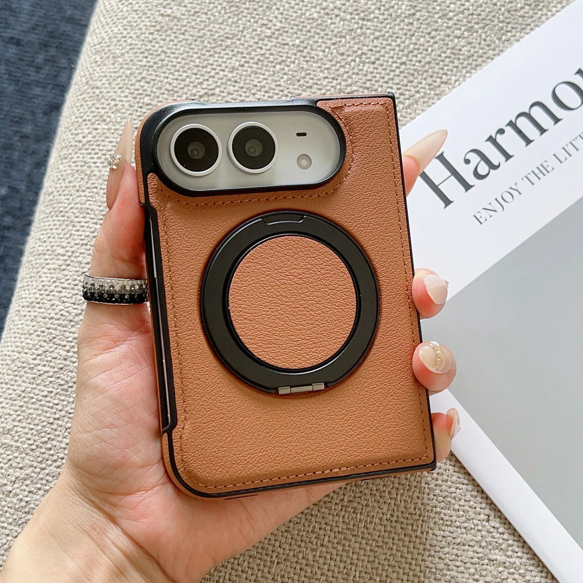 360° Rotating Bracket Magnetic Case For iPhone Duo For Magsafe PU Leather Shockproof Cover Funda
