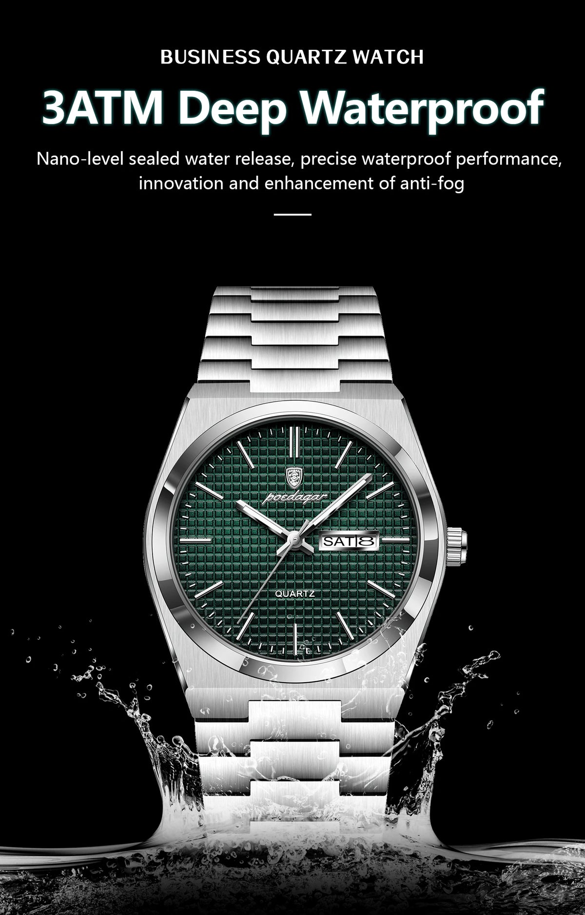 POEDAGAR Luxury Original Man Watch Waterproof Stainless Steel Luminous Men's Wristwatch Date Week Quartz Fashion Watches For Men