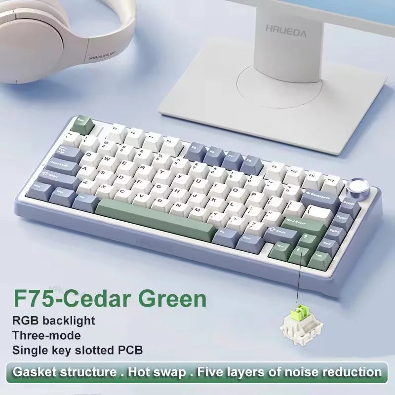AULA F75 Gaming Mechanical Keyboard RGB Customized 75% Layout Side-engraving Gasket Mounted 80keys PBT Gradient Keycaps Keyboard