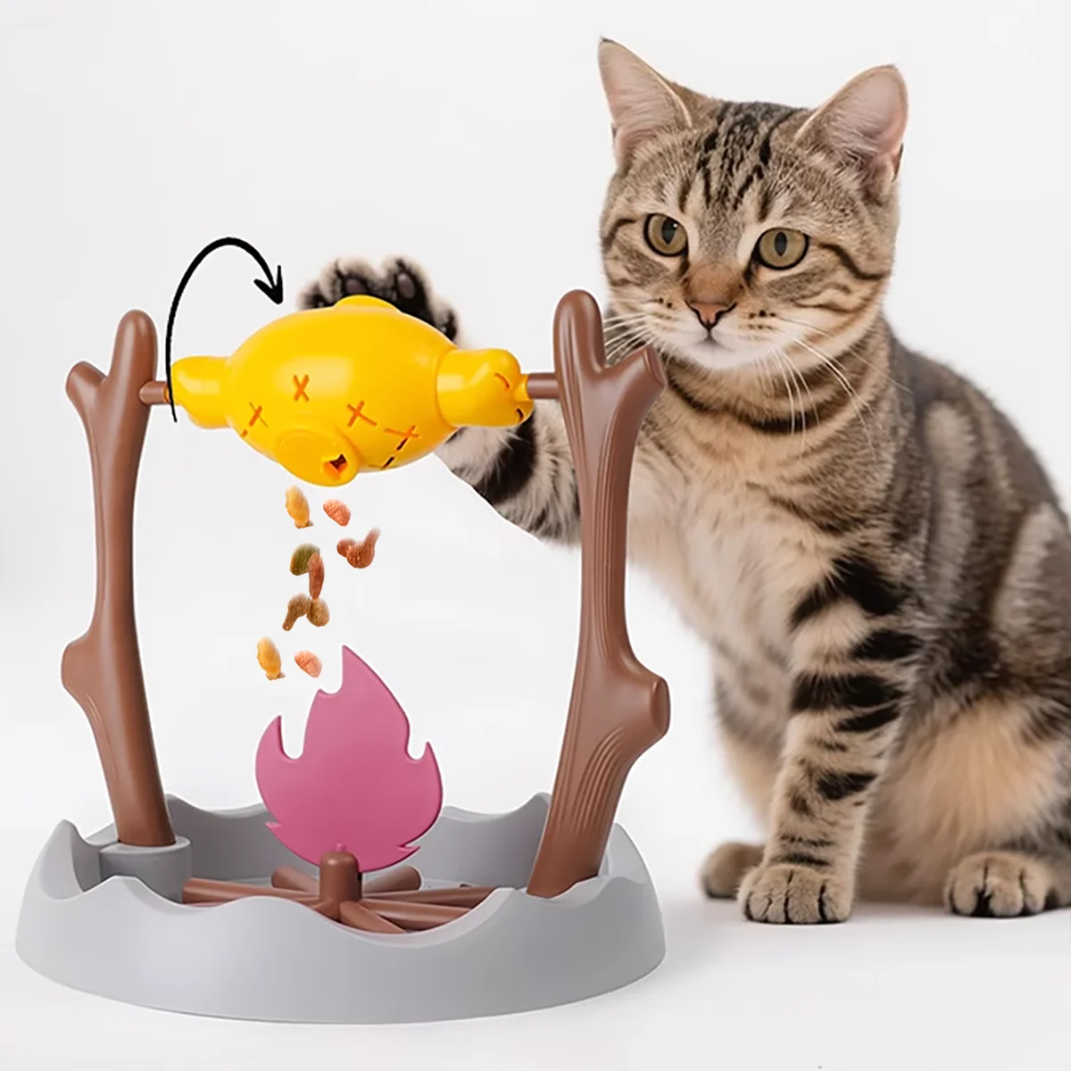 Juguete interactivo para gatos con forma de barbacoa de exterior - Dispensador de comida giratorio con premios ocultos DIY Juguete masticable para gatitos Idea de regalo de Navidad