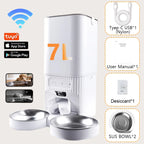 7L Smart Automatic Pet Feeder with HD Camera Double Bowls WiFi Intelligent Cat Dog Food Dispenser with Tuya App Control Remote Monitoring Two-Way Audio Voice Recorder Timer Auto Feeding for Multi Pets