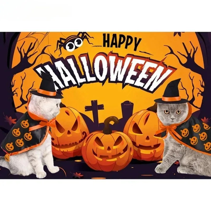 Halloween Pet Costume for Cats Breathable Soft Cute Pet Clothes Cloak Shape Pumpkin Pattern Harness Costume Cat Dog Cosplay Tool