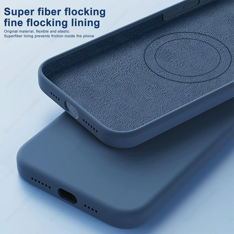 Luxury For Magsafe Wireless Charge Case For Apple iPhone 15 14 13 11 16 17 Pro Max 17 Air Plus Liquid Silicone Shockproof Cover