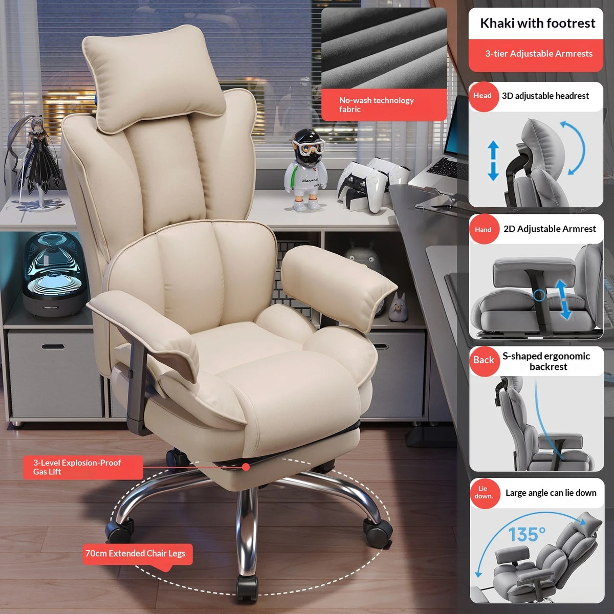 Ergonomic Office Chair High Back Lumbar Support Adjustable Mesh Seat Reclining Headrest Swivel Gaming Computer Desk Chair