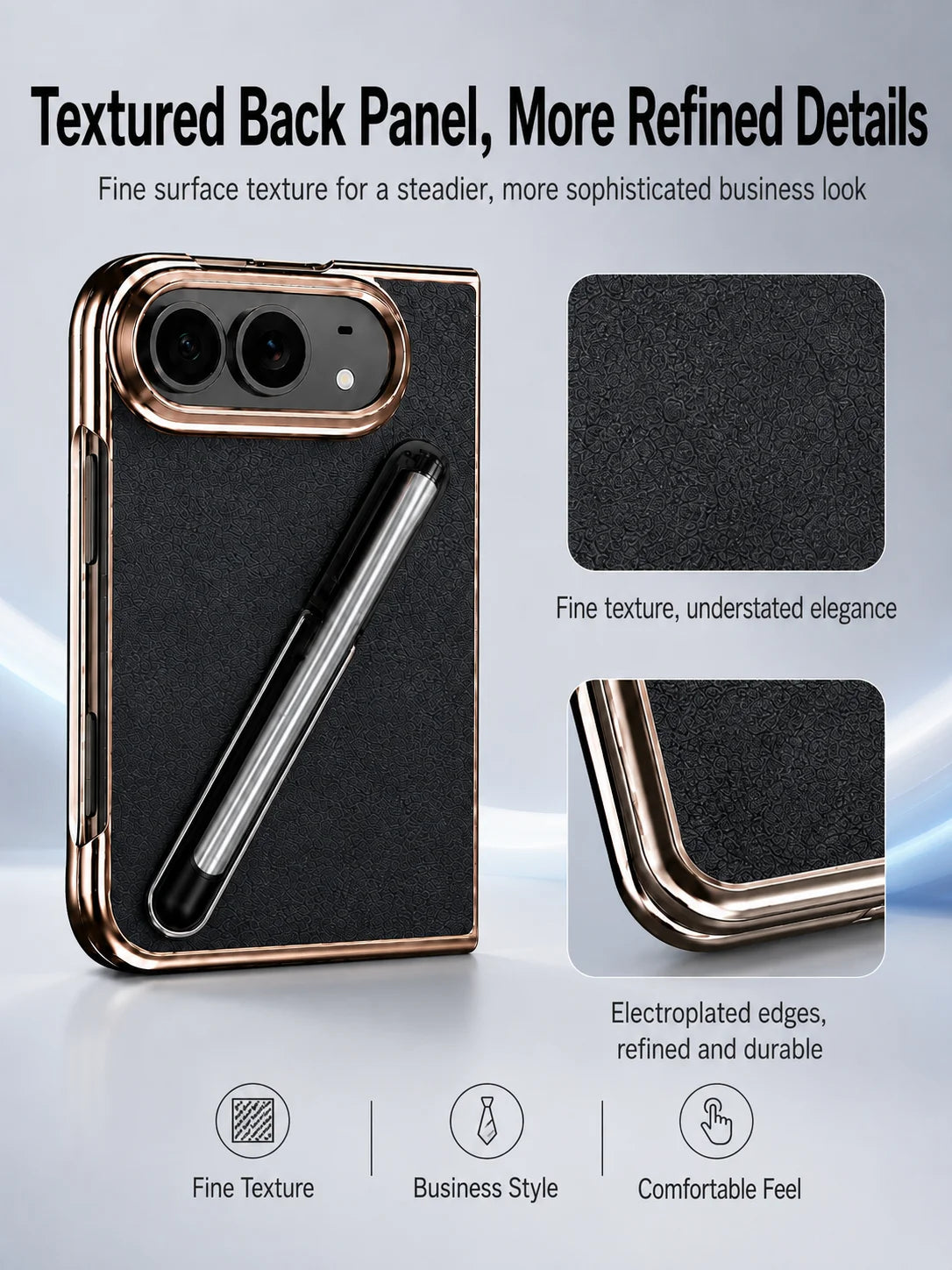For Apple iPhone Duo case, delicate electroplated edges paired with a finely textured back panel, pen groove design
