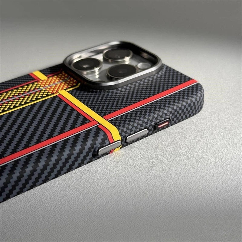 Relief Carbon Fiber Magnetic Case for iPhone 15 Pro Max 16 17 Pro Phone Cover Camera Metal Lens Protective Shell Hard PC Fundas