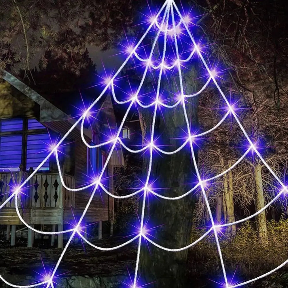 8 Modes Halloween Spider Web Lights Glow Waterproof Luminous Halloween Spider 5m Triangle Scary Giant Spider Bar