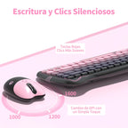 GEEZER Wireless Silent Keyboard Mouse Combo, Pink-Black Cat Ear Retro Round Keycaps US QWERTY Layout