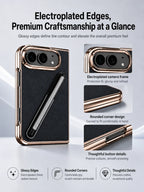 For Apple iPhone Duo case, delicate electroplated edges paired with a finely textured back panel, pen groove design