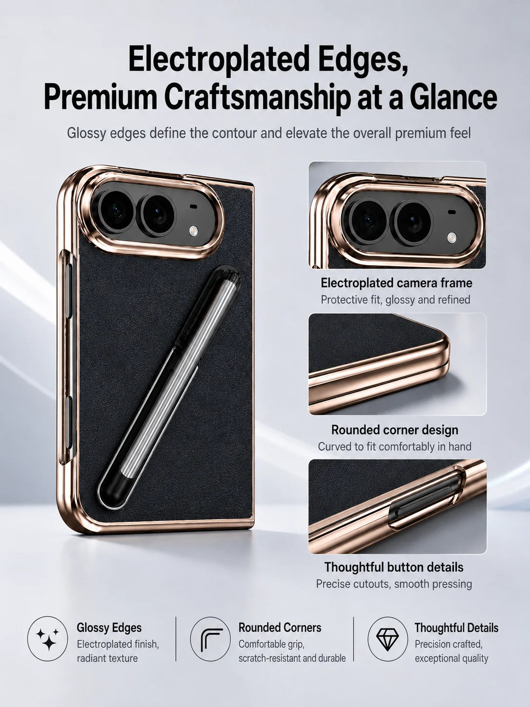 For Apple iPhone Duo case, delicate electroplated edges paired with a finely textured back panel, pen groove design