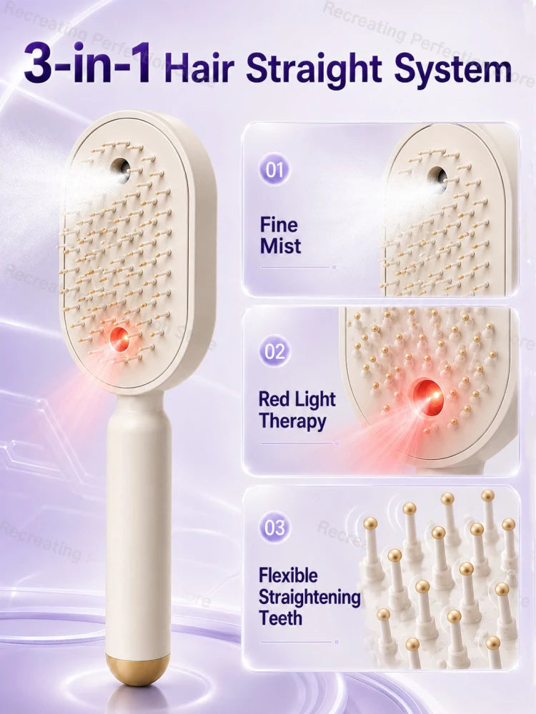 Electric Hair Straightener Brush No Heat with Fine Mist Spray Red Light Therapy Straightening Scalp Massage Cordless Fast Charge