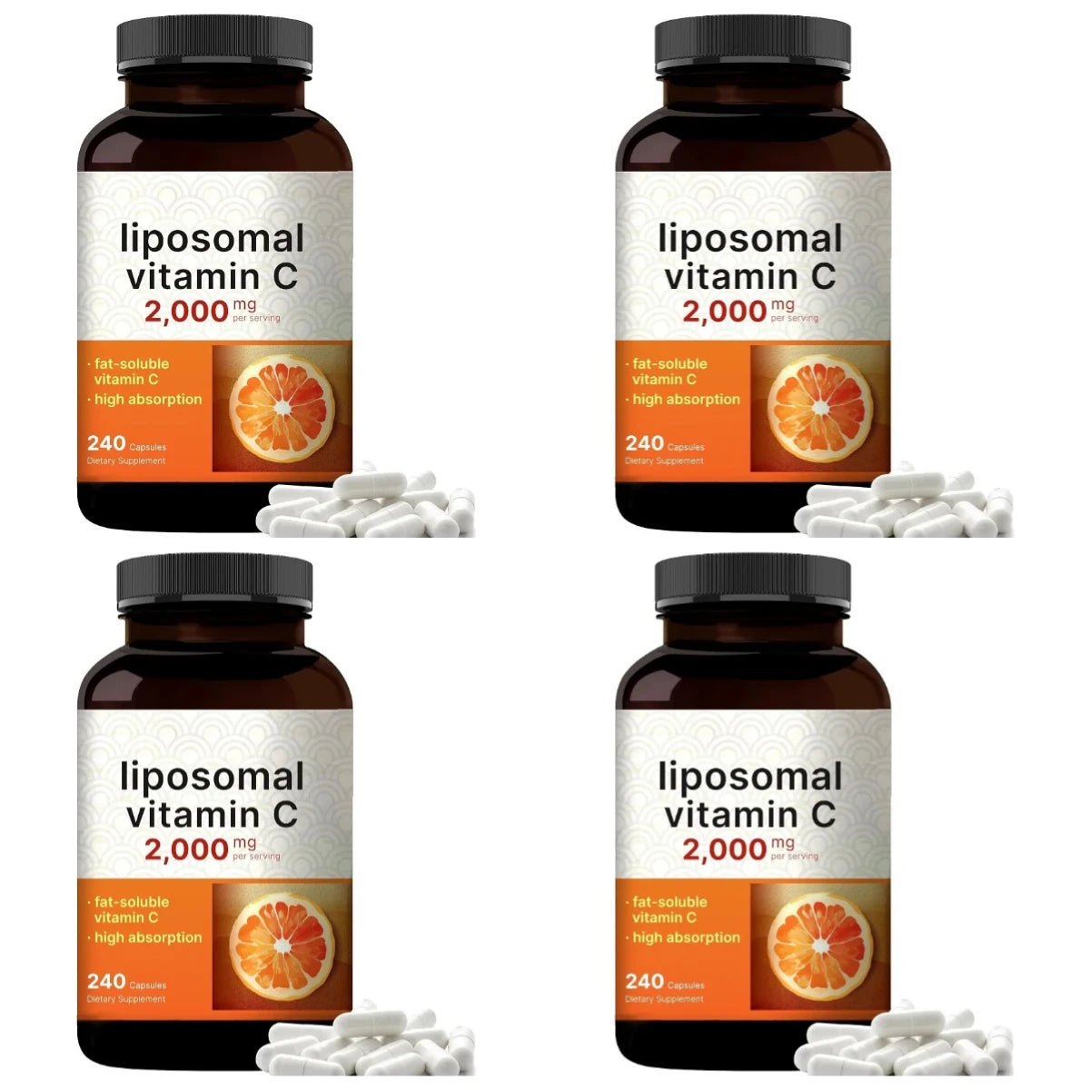 Liposomal Vitamin C 2000mg High Absorption Fat-Soluble 240 Capsules 60 Servings Non-GMO Gluten Free