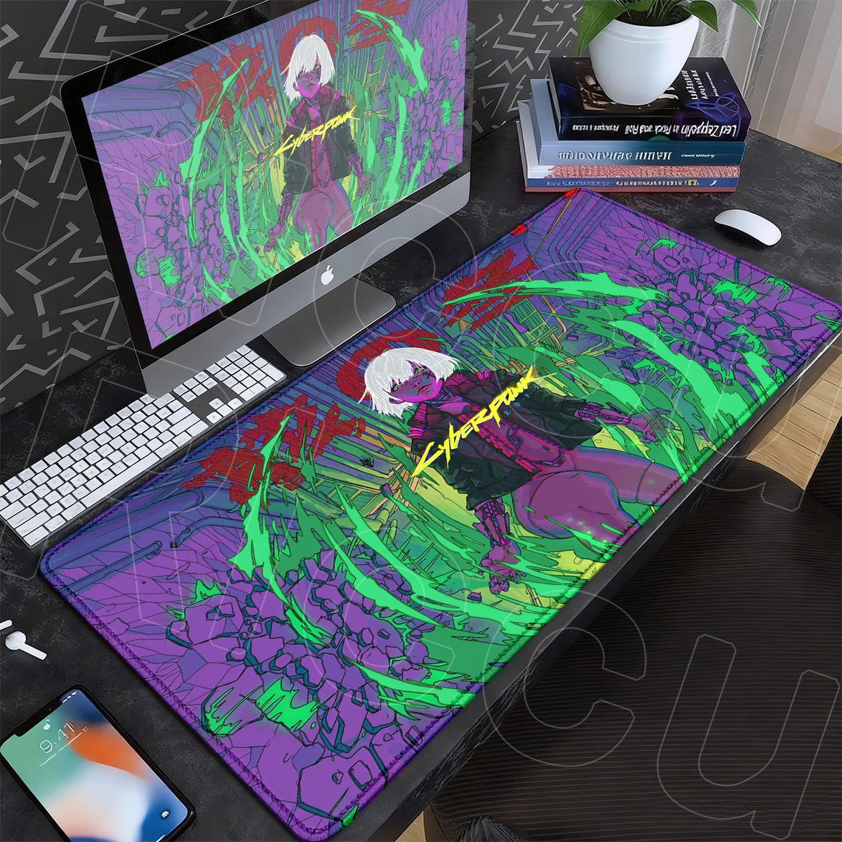 Black Gaming Mousepad XXL Rubber Non-slip Office Deskmat Anime Girl Playmat C-Cyberpunks Style Lock Edge PC Keyboard Accessories