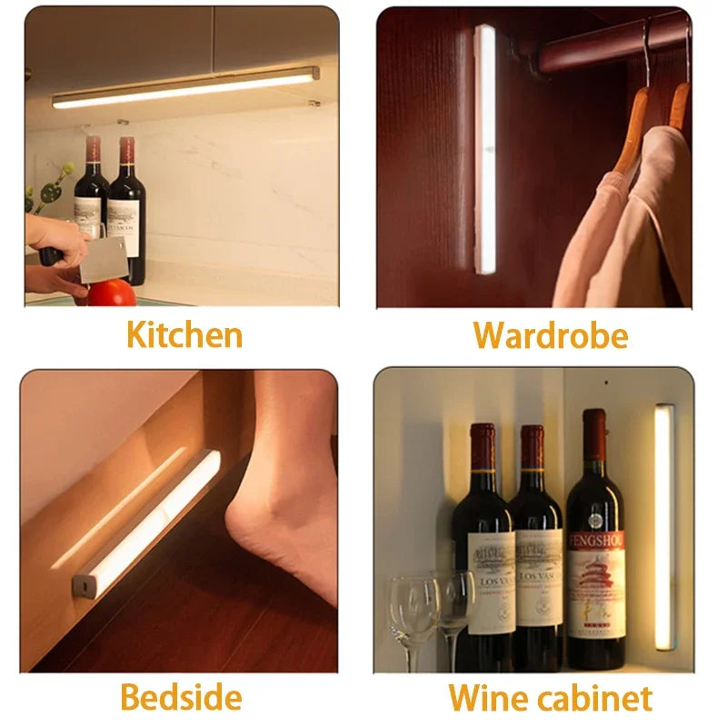 Kabellose LED-Nachtlicht mit Bewegungssensor, USB-C wiederaufladbare Lampe für Kleiderschrank, Garderobe, Küche, Treppen, Schrank, Raumhintergrundbeleuchtung