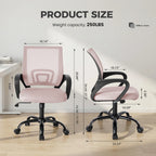 JHK Ergonomic Office Desk Gaming Chair Mid Back with Lumbar Support Rocking Mode Height Adjustable with Fixed Armrest For Office