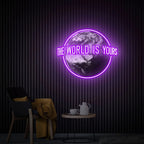 The World Is Yours Led Neon Sign Pop Art Custom Globe LED Light Motivational Wall Decor for Man Cave Bar Office