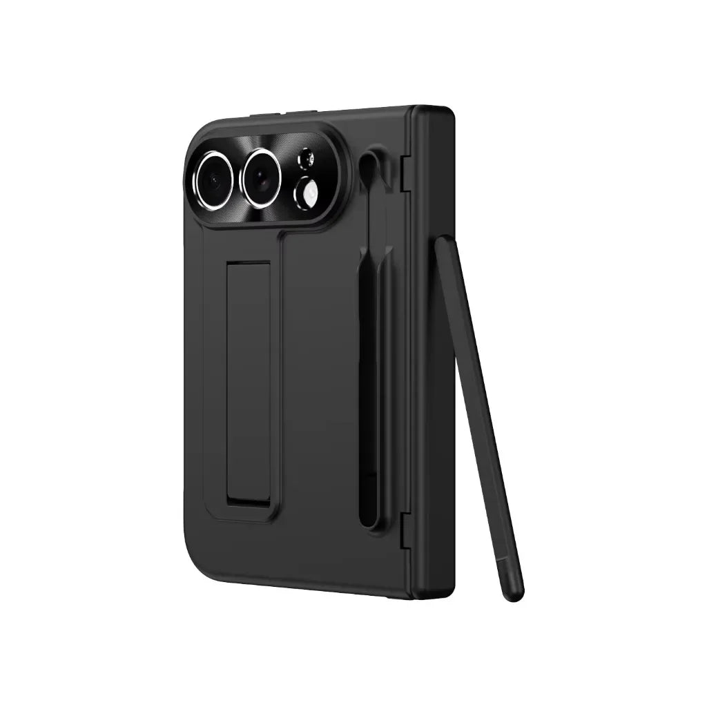 Pen Slot with Stylus Phone Case with Front Screen Protection For Apple iPhone Duo Folding Kickstand Shockproof Hinge Full Cover