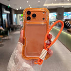 Luxury 3in1 Clear Anti-Drop Phone Case for iPhone 18 17 16 15 14 Plus 13 Pro Max Candy Colour Frame Wrist Strap Protection Cover