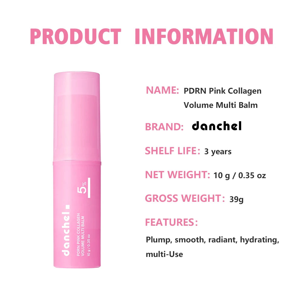 PDRN Pink Collagen Volumer Multi Balm Deep Hydration Plump Smooth Radiant Multi Collagen Stick for Cheeks Eyes Lips Neck Skincare